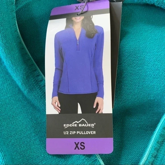 Eddie Bauer NWT Half Zip Knit Pullover Teal - Picture 10 of 12